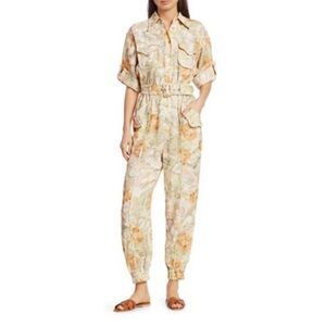 Zimmermann Resort Floral Glassy Wrap Front Jumpsuit US Size 4 Designer 0 Safari